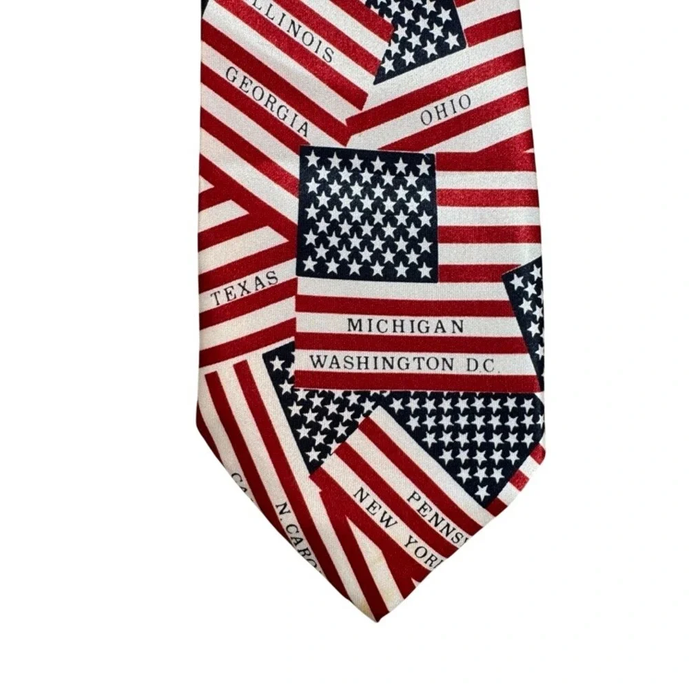 Indian Head Mens American Flag States Patriotic Tie Red White Blue Handmade